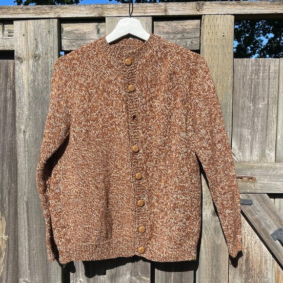 1980s Hand-knit Brown Cardigan - Picture 1 of 6